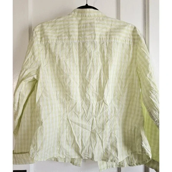 Vintage TALBOTS green white plaid button down Mock‎ neck shirt woman Sz M - Picture 2 of 6